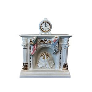 Heritage Mint 2003 White Ceramic Fireplace Clock Christmas Stocking Mantel Decor